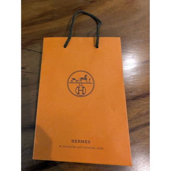 Hermes Luxury Orange Paper Shopping Bag With Rope Handles  8.5" - Picture 2 of 10